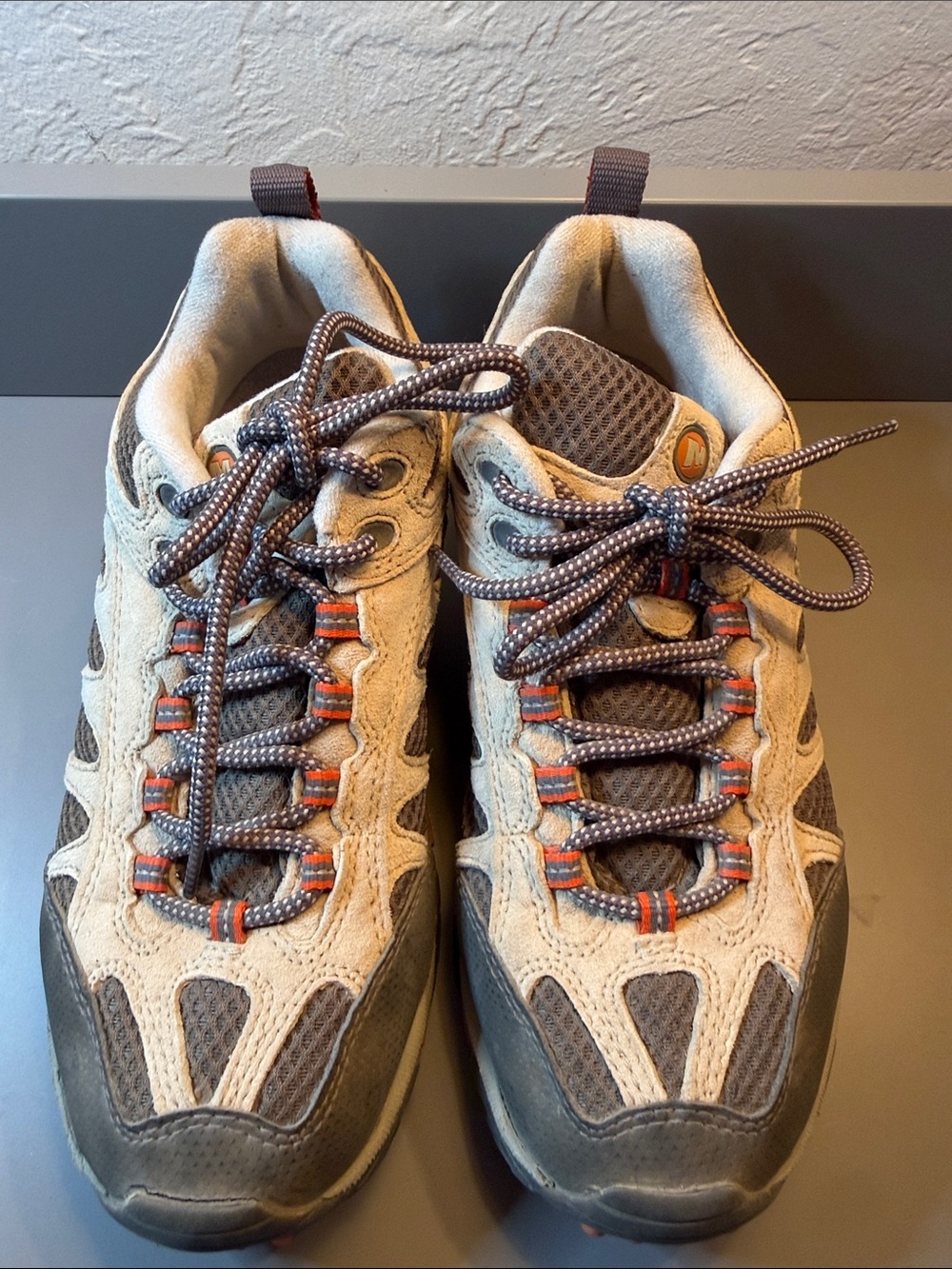 Merrell Woman’s Beige, Brown and Orange Trail Shoes, Size 8.5
